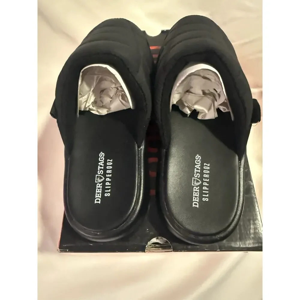 Deer Stags Slipperooz Oslo Black Cushioned Slide Slip-On Slippers Mens 8 M